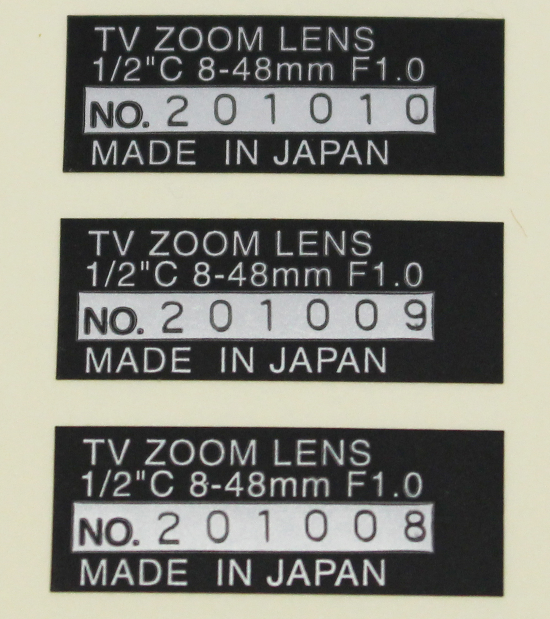 TV ZOOM LENSナンバーリングシールラベル